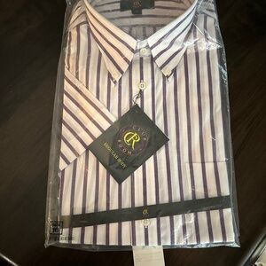 NWT Club Room Men's Dress Shirt Purple Stripe Half Sleeve.